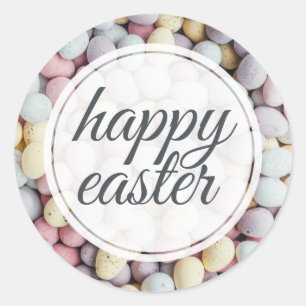 Pastel Easter Egg Happy Easter Handwritten Script Classic Round Sticker