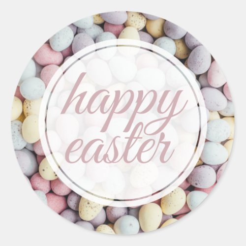 Pastel Easter Egg Happy Easter Script Classic Round Sticker