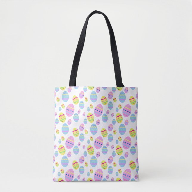Pastel Easter Egg Pattern Blue Pink Yellow Tote Bag (Front)