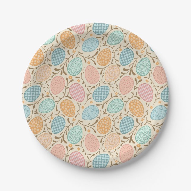 Pastel Easter Egg Pattern Paper Plates (Front)