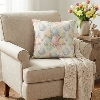 Pastel Easter Egg & Spring Blossom Throw Pillow