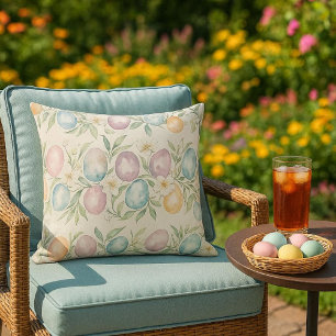 Pastel  Easter Eggs and Greenery  Outdoor Pillow
