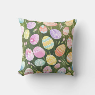 Pastel Easter Eggs | Beautiful Spring Watercolor Throw Pillow