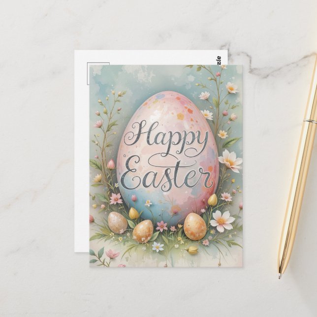 Pastel Easter Eggs Blessings  Postcard (Front/Back In Situ)