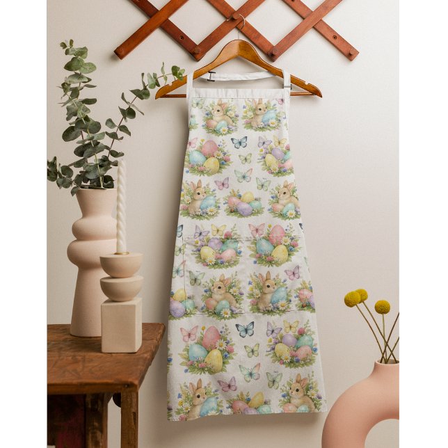 Pastel Easter Eggs & Bunnies Flowers & Butterflies Apron (Creator Uploaded)