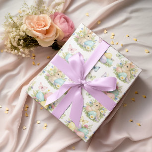 Pastel Easter Eggs & Bunnies Flowers & Butterflies Wrapping Paper