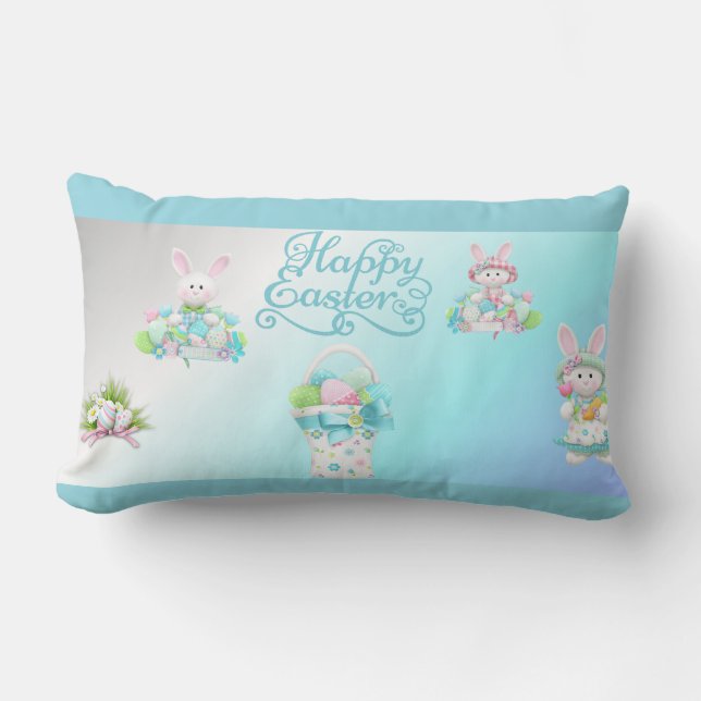 Pastel Easter Eggs & Bunny Mug Lumbar Pillow (Front)