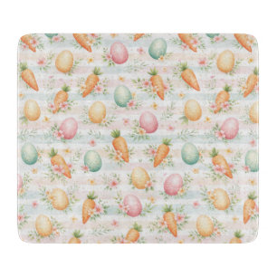 Pastel Easter Eggs & Carrots Watercolor Pattern  Cutting Board