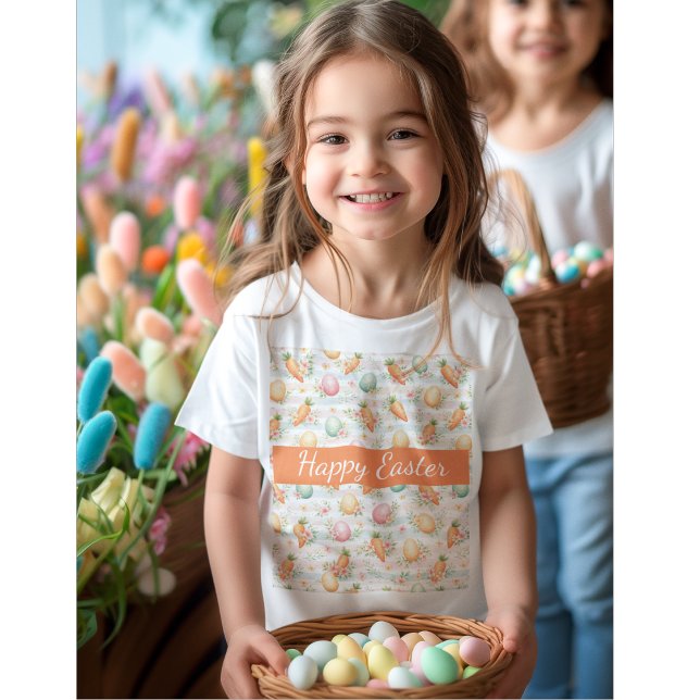 Pastel Easter Eggs & Carrots Watercolor Pattern  T-Shirt (Creator Uploaded)