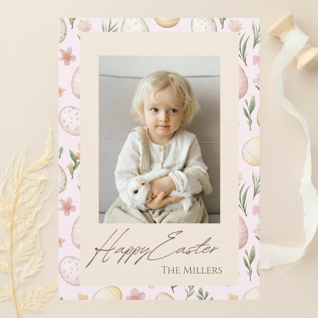 Pastel Easter Eggs Custom Photo  Holiday Card (Creator Uploaded)