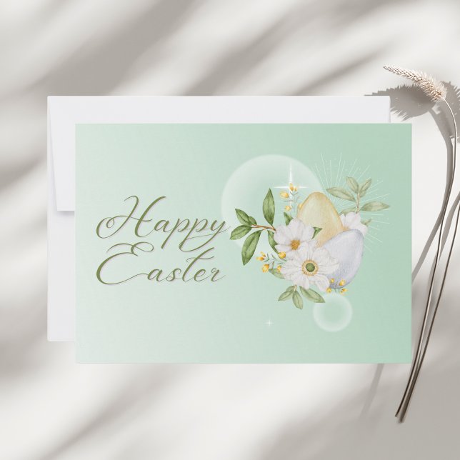 Pastel Easter Eggs Floral Christian Happy Easter Note Card (Creator Uploaded)