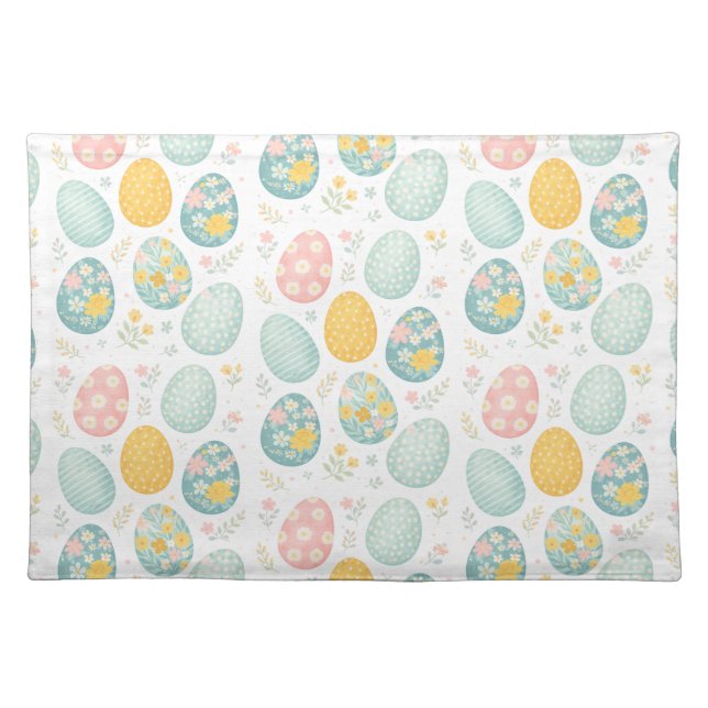 Pastel Easter Eggs Floral Pattern - Cute Spring  Cloth Placemat (Front)