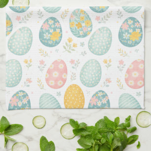 Pastel Easter Eggs Floral Pattern - Cute Spring  Kitchen Towel