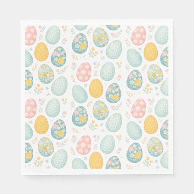 Pastel Easter Eggs Floral Pattern - Cute Spring  Napkins (Front)