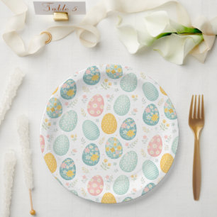 Pastel Easter Eggs Floral Pattern - Cute Spring  Paper Plates