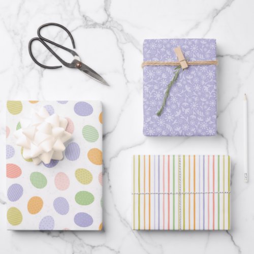 Pastel Easter Eggs flowers and stripes Wrapping Paper Sheets