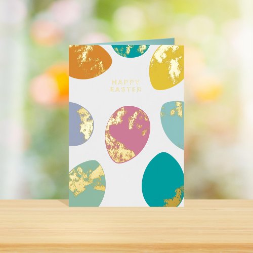 Pastel Easter Eggs Happy Easter Gold Foil Holiday Card