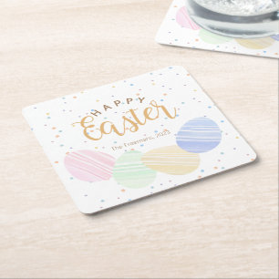 Pastel Easter Eggs Happy Easter Personalized Coast Square Paper Coaster