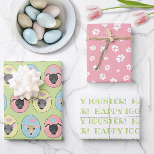 Pastel Easter eggs Italian greyhound Paws Pattern Wrapping Paper Sheets
