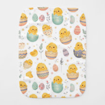 Pastel Easter Eggs & Peeking Chicks | Burp Cloth