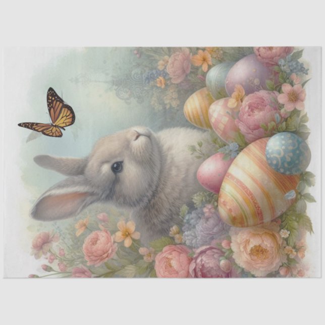 Pastel Easter Eggs Rabbit and Butterfly  Tissue Paper (Front)