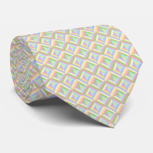 Pastel Easter Spring Geometric Quilt Pattern Neck Tie