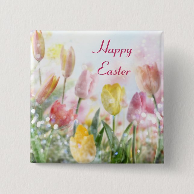 Pastel Easter Tulips Button (Front)