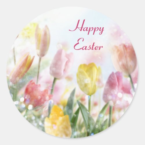 Pastel Easter Tulips Classic Round Sticker