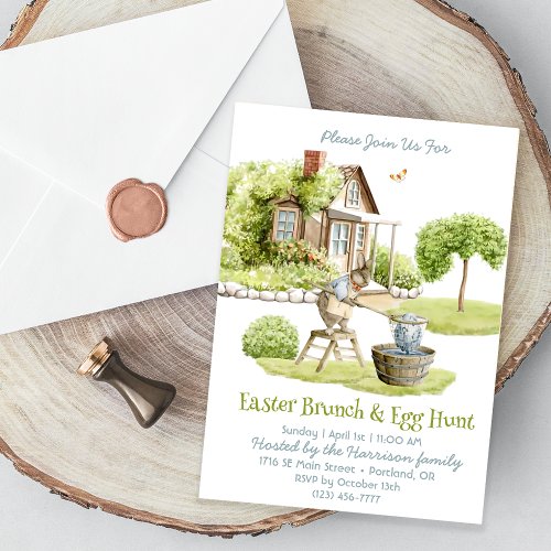 Pastel Easter watercolor bunnies Invitation