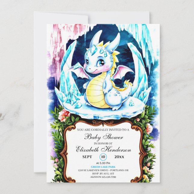 Pastel Editable Dragon Baby Shower Invitation (Front)
