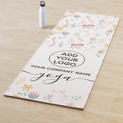 Pastel editable floral pattern cute yoga logo yoga mat