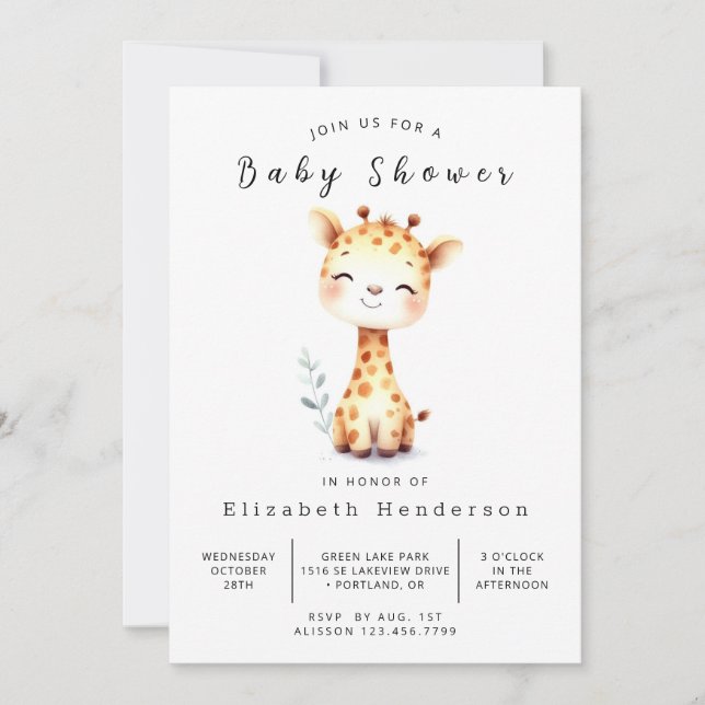 Pastel Editable Giraffe Baby Shower Invitation (Front)