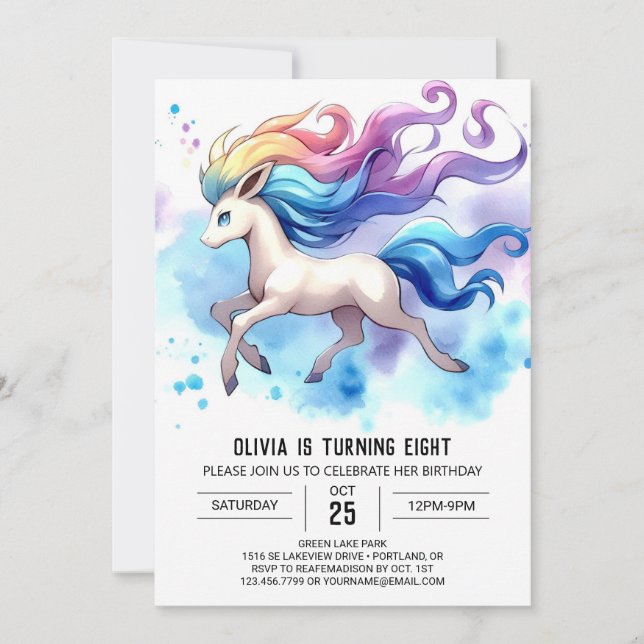  Pastel Editable Horse Birthday Invitation (Front)
