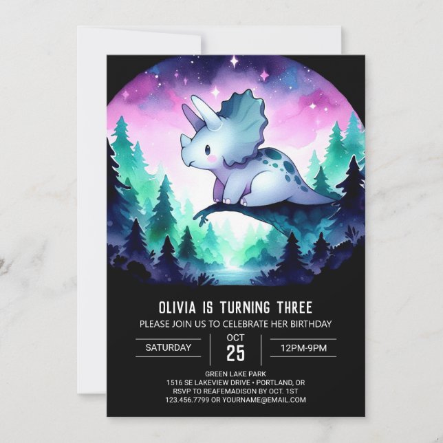 Pastel Editable Triceratops Birthday Invitation (Front)
