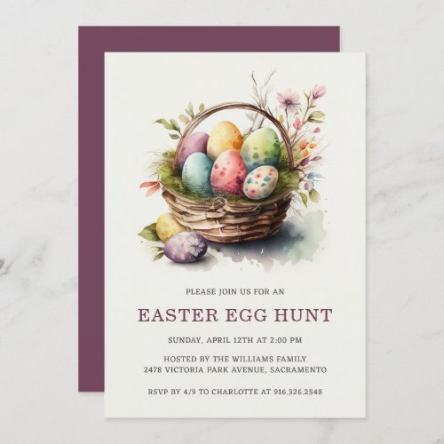 Pastel Eggs Basket Flowers Easter Egg Hunt Invitation