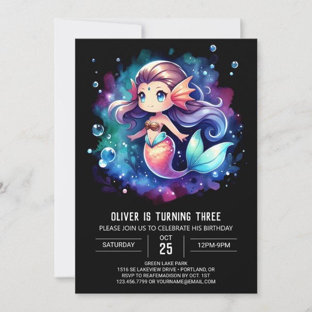 Pastel Elegant Mermaid Birthday Invitation (Front)