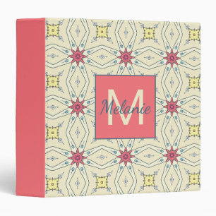 Pastel Elegant Retro Geometric Pattern Monogrammed 3 Ring Binder