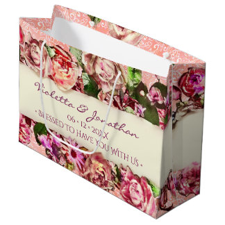 Pastel Elegant Vintage Blush Victorian Rose Custom Large Gift Bag