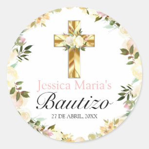 Pastel Elegante Bautizo Amarillo Bebé Classic Classic Round Sticker