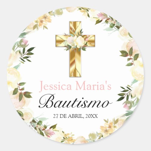 Pastel Elegante Bautizo Amarillo Beb Classic  Classic Round Sticker