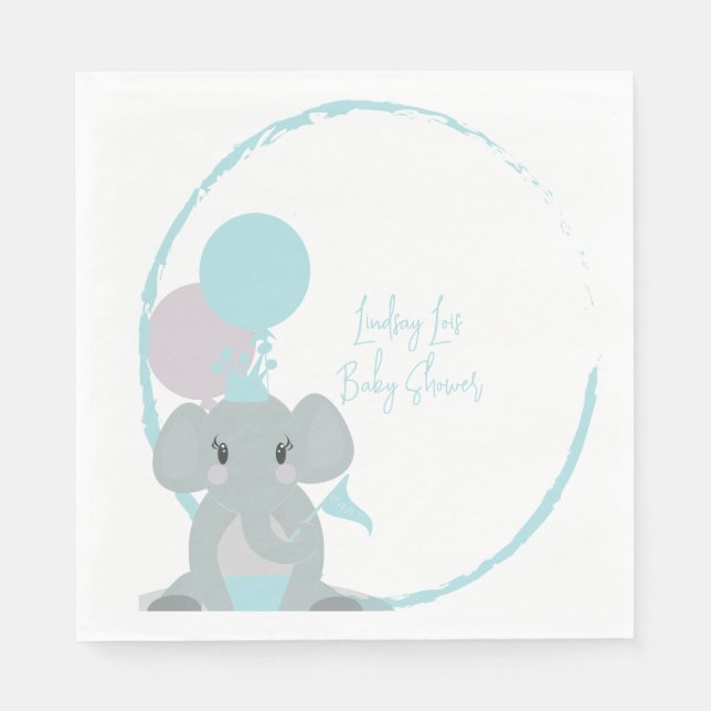 Pastel Elephant Baby Girl Script Baby Shower    Napkins (Front)