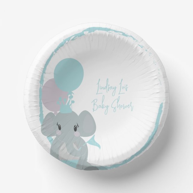 Pastel Elephant Baby Girl Script Baby Shower   Paper Bowls (Front)