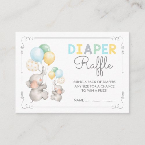 Pastel Elephant Diaper Raffle Jungle Safari Baby Enclosure Card