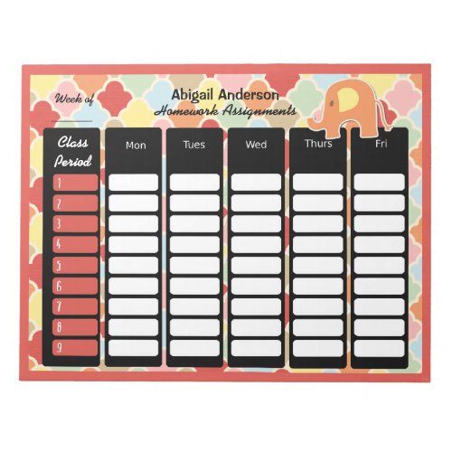 Pastel Elephant Homework Assignment Notepad