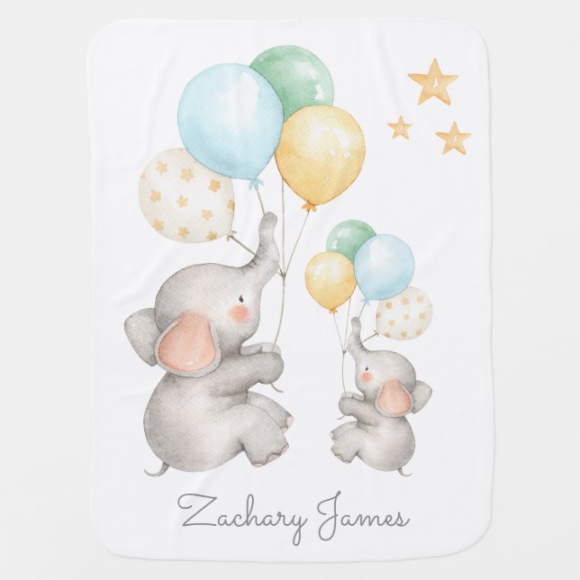 Pastel Elephant Modern Nursery Baby Blanket (Front)