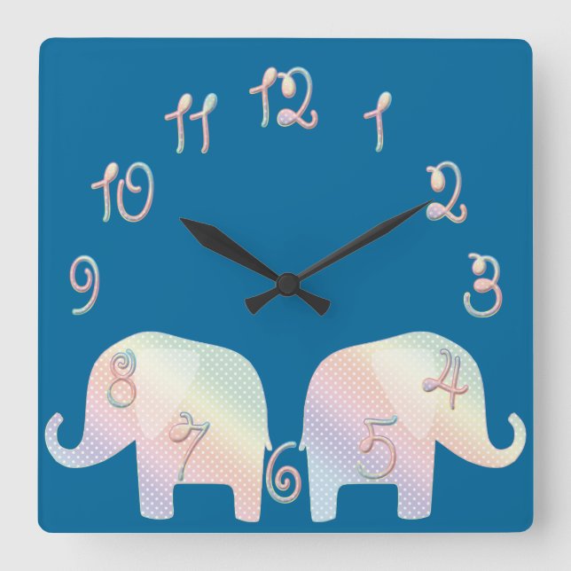 pastel elephant square wall clock (Front)