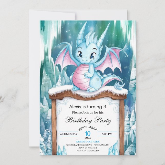 Pastel Enchanted Dragon Birthday Invitation (Front)