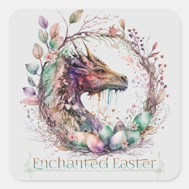 Pastel Enchanted Easter Dragon Egg Wreath Square Sticker (Front)