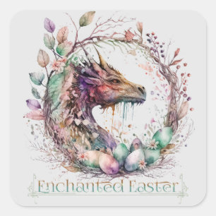 Pastel Enchanted Easter Dragon Egg Wreath Square Sticker