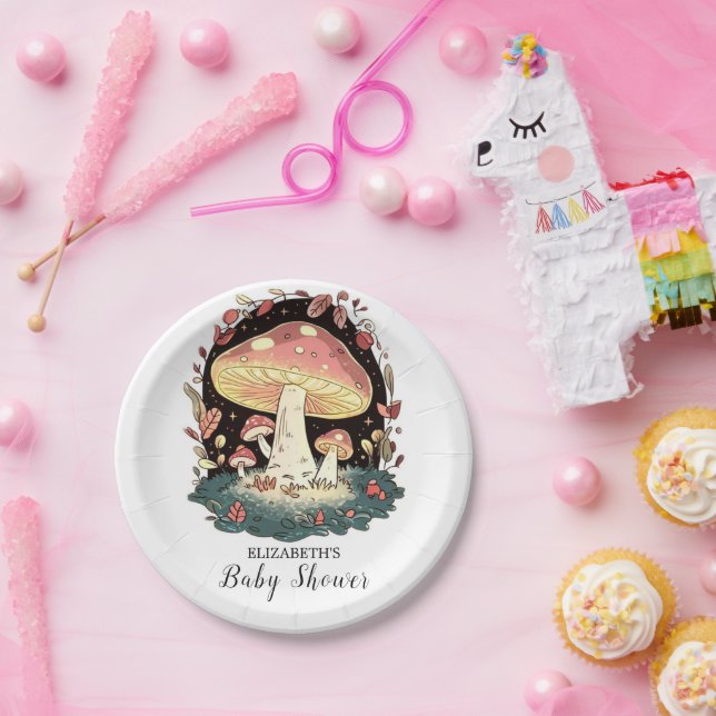 Pastel Enchanted Mushroom Baby Shower Paper Plates (Party)